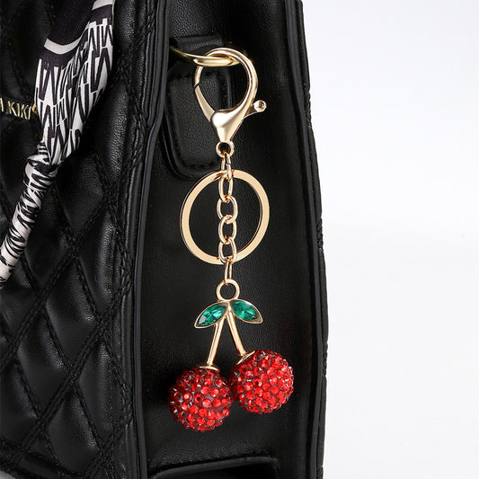 Creative Cute Simulation Fruit Alloy Rhinestone Cherry Key Chain