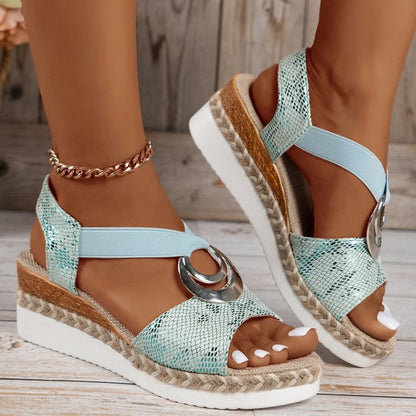 Sandales compensées à bout ouvert pour femmes, décontractées, en corde de chanvre, avec boucle en métal, pour les vacances