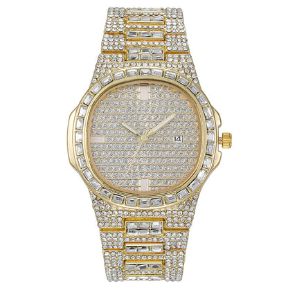 Women Fashion Rhinestone Square Dial Calendar Watch - Metal Strap