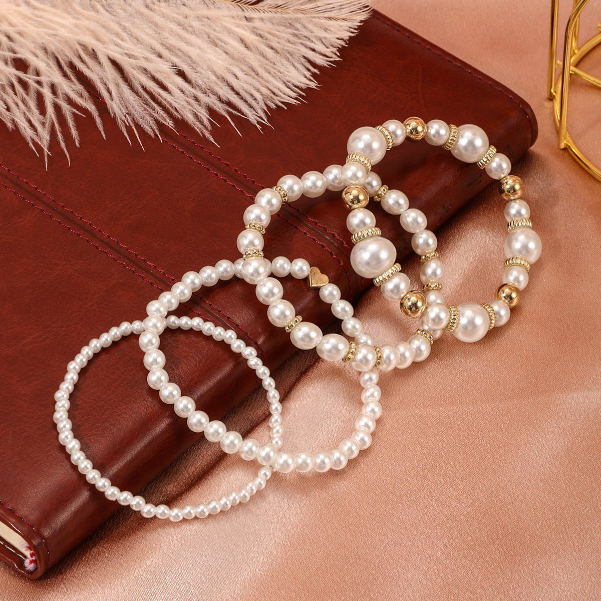 Conjunto de pulseras de perlas de amor de moda para mujer