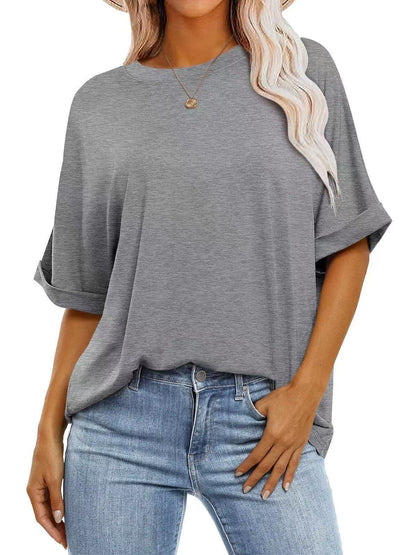 Women Casual Solid Color Spandex Loose T-Shirt