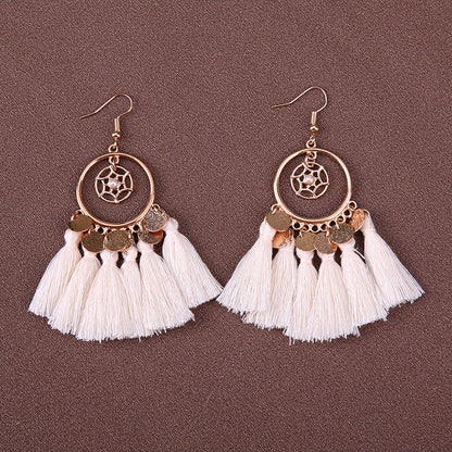Boucles d'oreilles à pompons rétro de style ethnique bohème