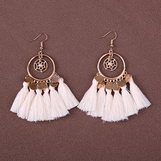 Boucles d'oreilles à pompons rétro de style ethnique bohème