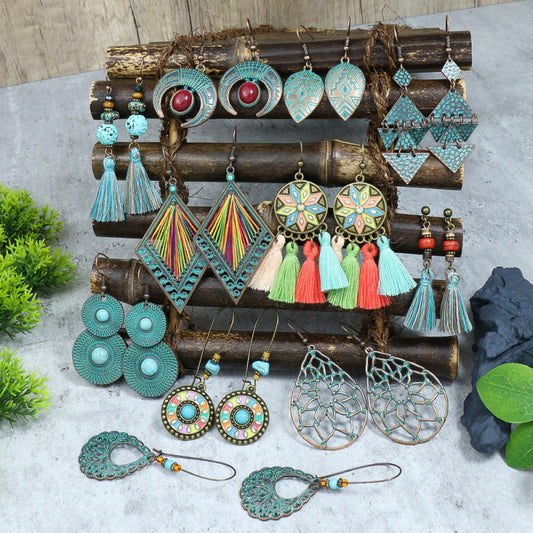 Boucles d'oreilles à pompons créatives de style ethnique bohème rétro
