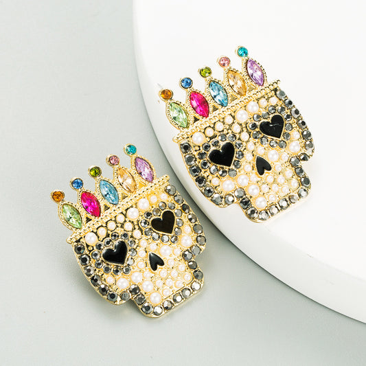 Pendientes de calavera de diamantes de aleación con personalidad exagerada estilo punk