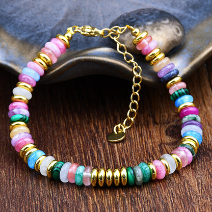 Women Multicolor Natural Stone Beaded Bracelet - Organic Fashion Accessory