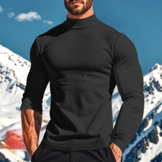 Men's Casual Solid Color Long Sleeve Turtle Neck T-Shirt