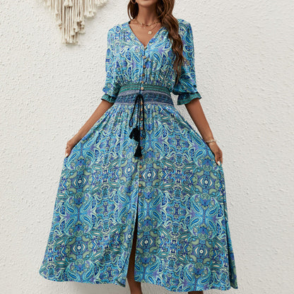 Bohemian Vacation Women Casual V-Neck Maxi Dress