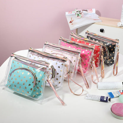 Bolsa de cosméticos de moda con estampado de corazón simple para mujer