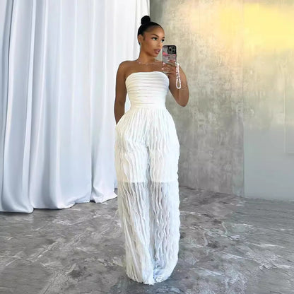 Mono sexy con top de tubo plisado a la moda para mujer