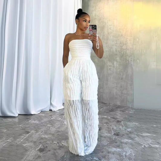 Women Fashion Sexy Pleated Tube Top Jumpsuit