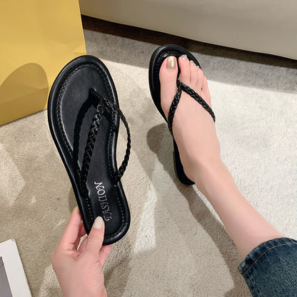 Chanclas de tiras tejidas con punta redonda para mujer de talla grande