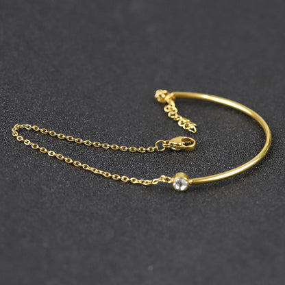 Women Fashion Simple Gold and Steel Zirconium Bracelet