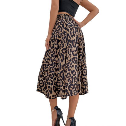 Falda holgada con estampado de leopardo y gasa para mujer