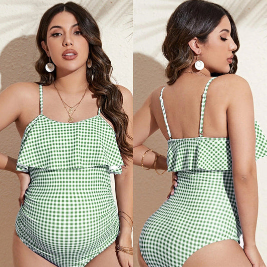 Pregnant Women One-Piece Vacation Ruffled Swimwear