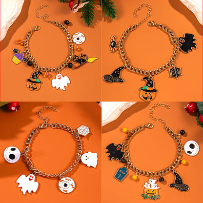 Pulsera naranja de murciélago fantasma de Halloween para mujer