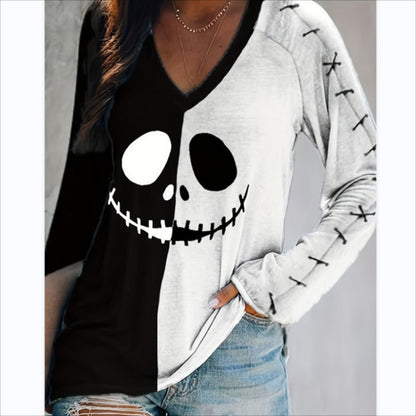Camiseta informal con estampado de calavera de Halloween para mujer