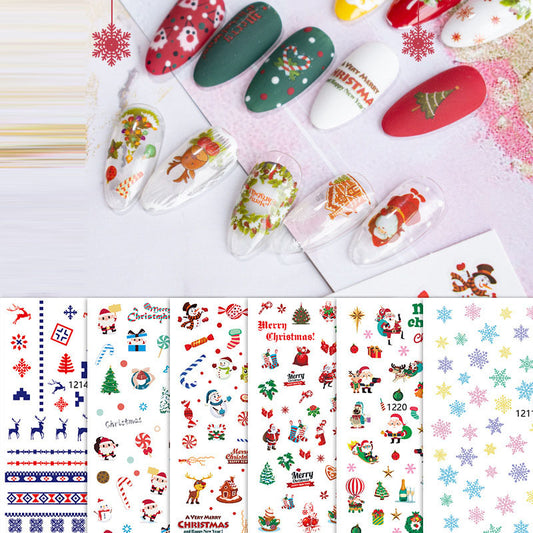 Autocollant pour nail art DIY motif flocon de neige, élan et clochette de Noël