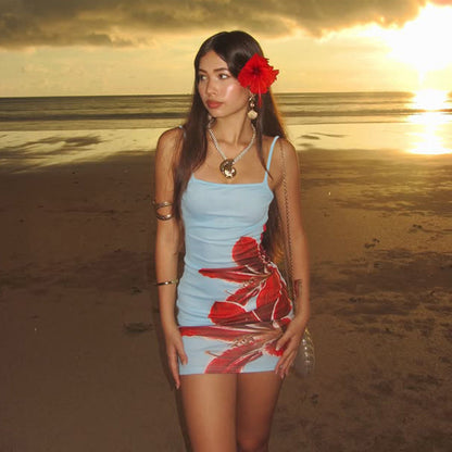 Vestido de tirantes con estampado floral a la moda para mujer