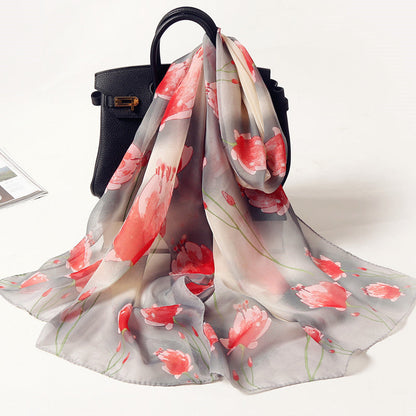 Bufanda de gasa con estampado de flores para primavera y verano
