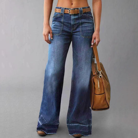 Women Casual Loose Jeans Made of Cotton and Polyester