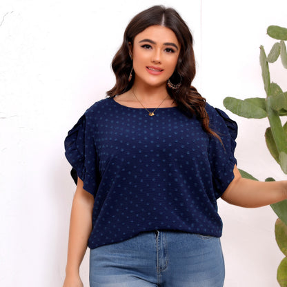 Blusa informal de cuello redondo con bola de lana de talla grande para mujer