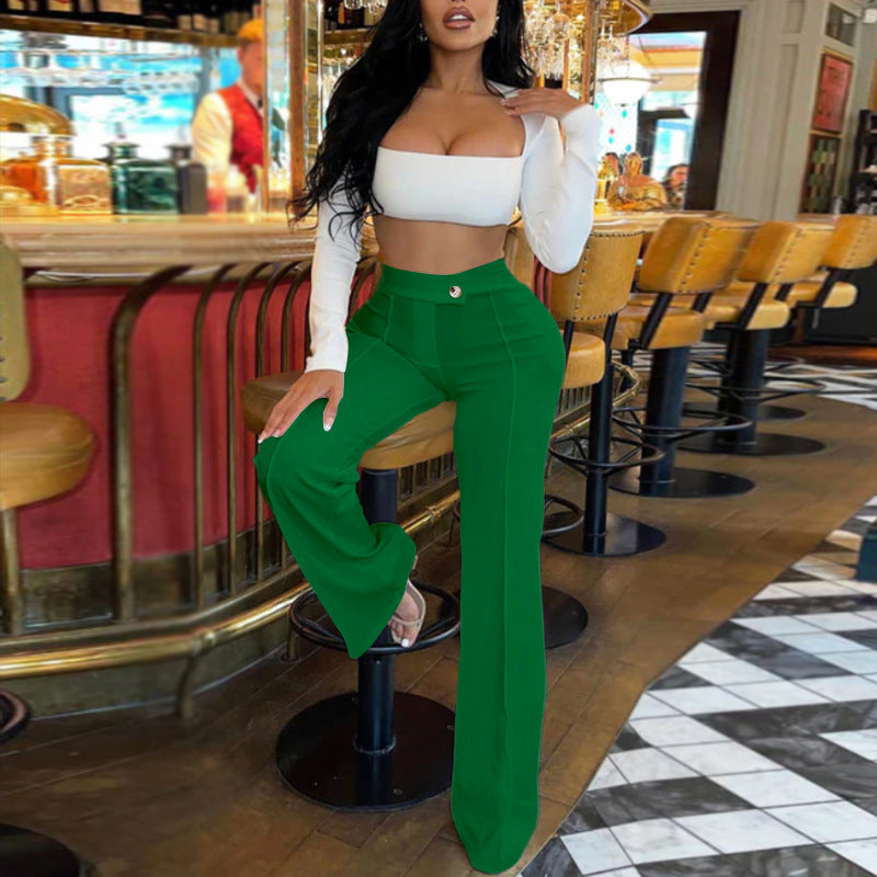 Women Fashion Casual Solid Color Wide Leg Pants