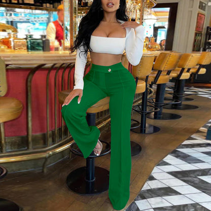 Women Fashion Casual Solid Color Wide Leg Pants