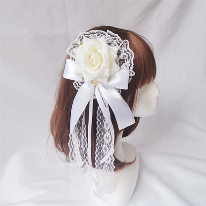 Accessoires pour cheveux en velours et dentelle rose style gothique Lolita
