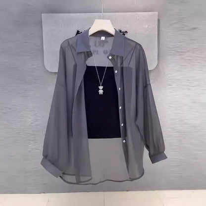 Blusa informal de manga larga transpirable de color liso para mujer