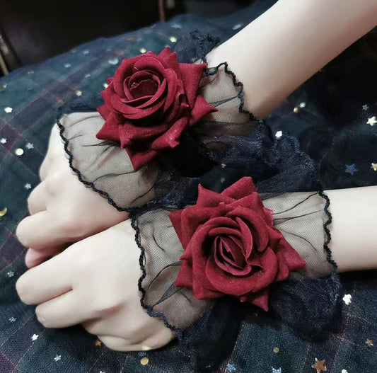 Vestido de lolita gótica de Halloween con mangas de encaje y rosas