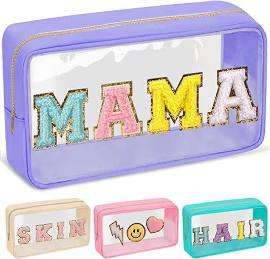 Bolsa de cosméticos transparente portátil e informal para mujer