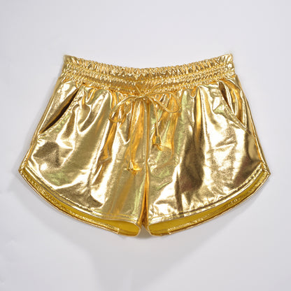 Pantalones cortos sexis de cuero sintético con cordones de color liso para mujer