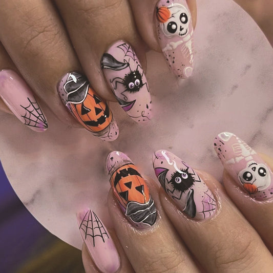 Halloween Cartoon Pumpkin Skeleton Cobweb Nails