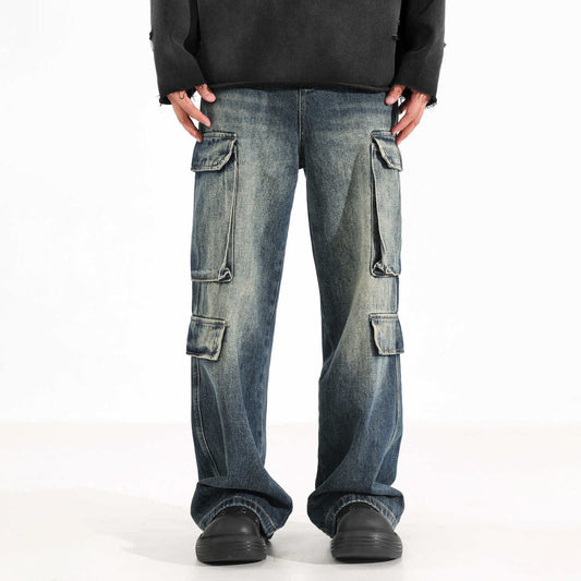 Women Casual Loose Wide-Leg Cargo Jeans in Denim