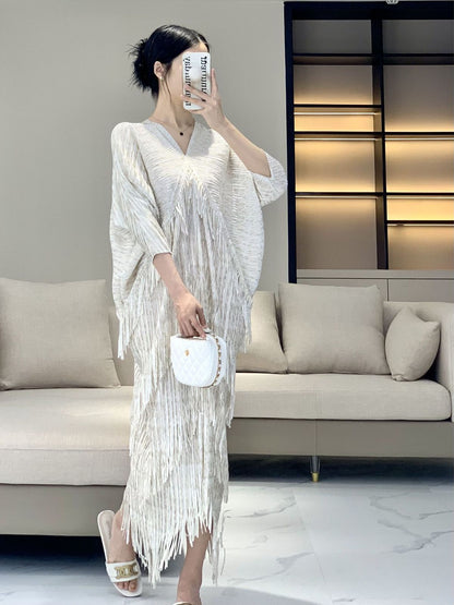 Women Pleated Summer Romantic Tassel Dress