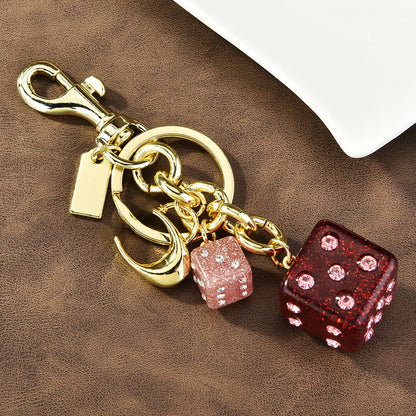 Women Fashion Pink Dice Crystal Pendant Keychain