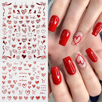 Autocollants pour ongles Love Laser Red pour la Saint-Valentin