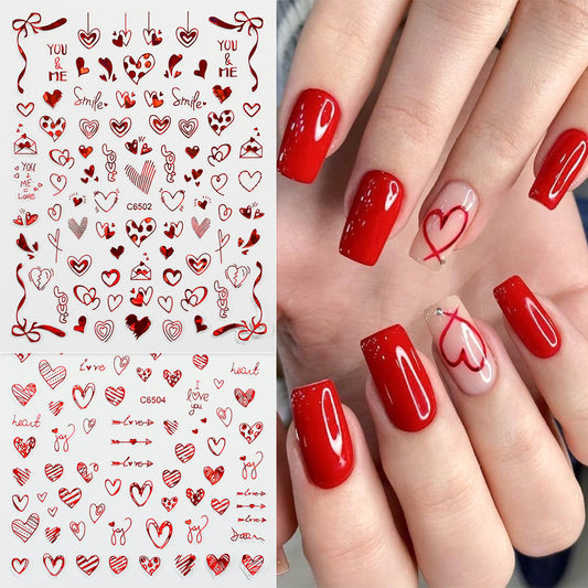 Autocollants pour ongles Love Laser Red pour la Saint-Valentin