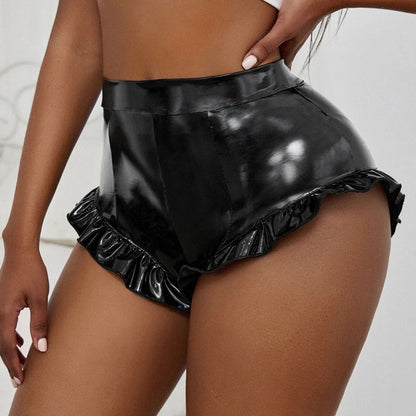 Pantalones cortos de cuero sintético de color liso sexys a la moda para mujer