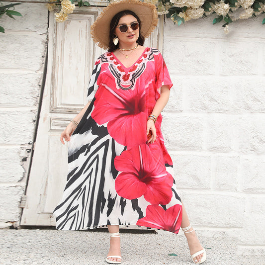 Women Casual Vacation Floral Printed V-Neck Cover-Up