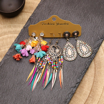 Conjunto de pendientes con borlas creativas retro de estilo étnico bohemio