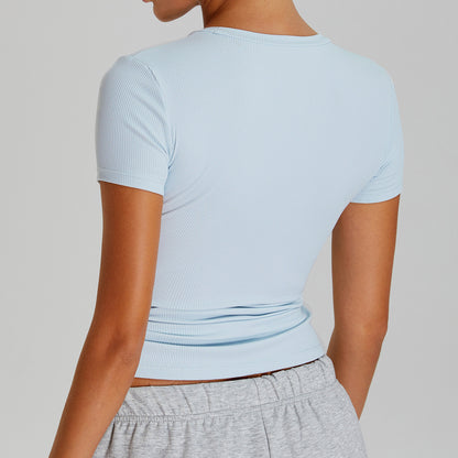 T-shirt de yoga décontracté à séchage rapide pour femme, couleur unie