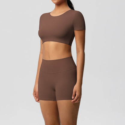 Ensemble de sport deux pièces de yoga pour femmes, couleur unie