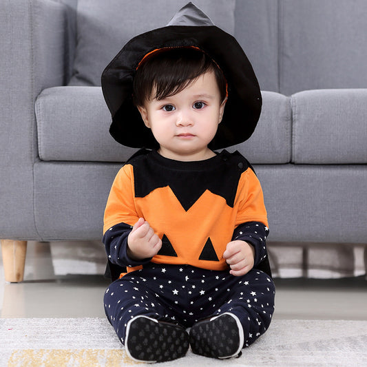 Kids Baby Girls Boys Cotton Pumpkin Halloween Bodysuit Set