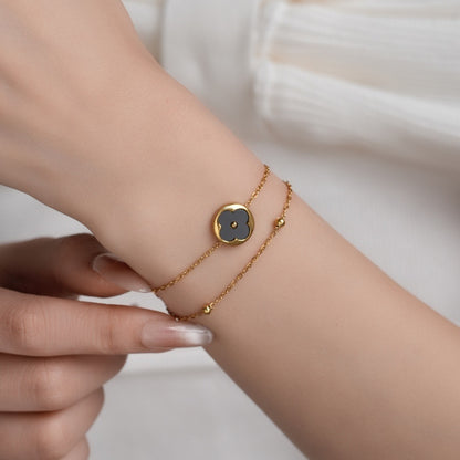 Fashion Double Layer Four Leaf Clover Titanium Steel Bracelet for Couples