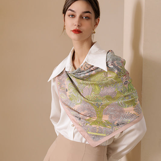 Bufanda cuadrada de seda con estampado floral clásico de primavera para mujer