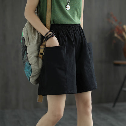 Pantalones cortos cargo casuales de pierna ancha de color sólido para mujer