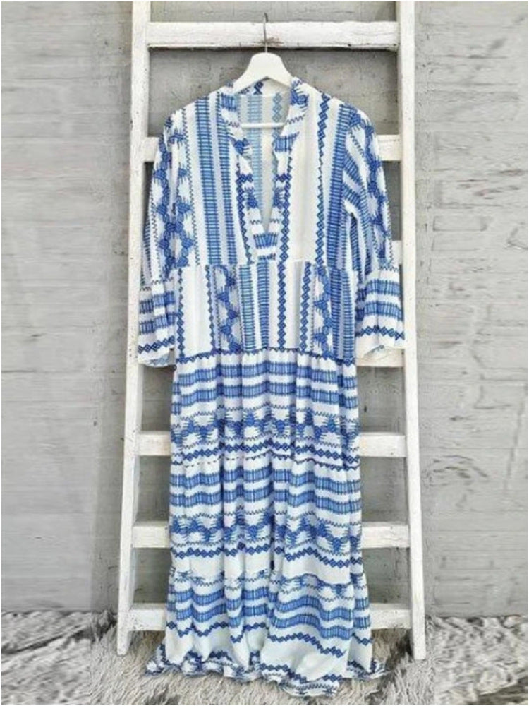 Women Fashion Casual Boho Geometric Print Maxi Dress