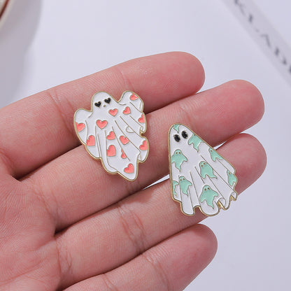 Jolie petite broche fantôme en métal blanc